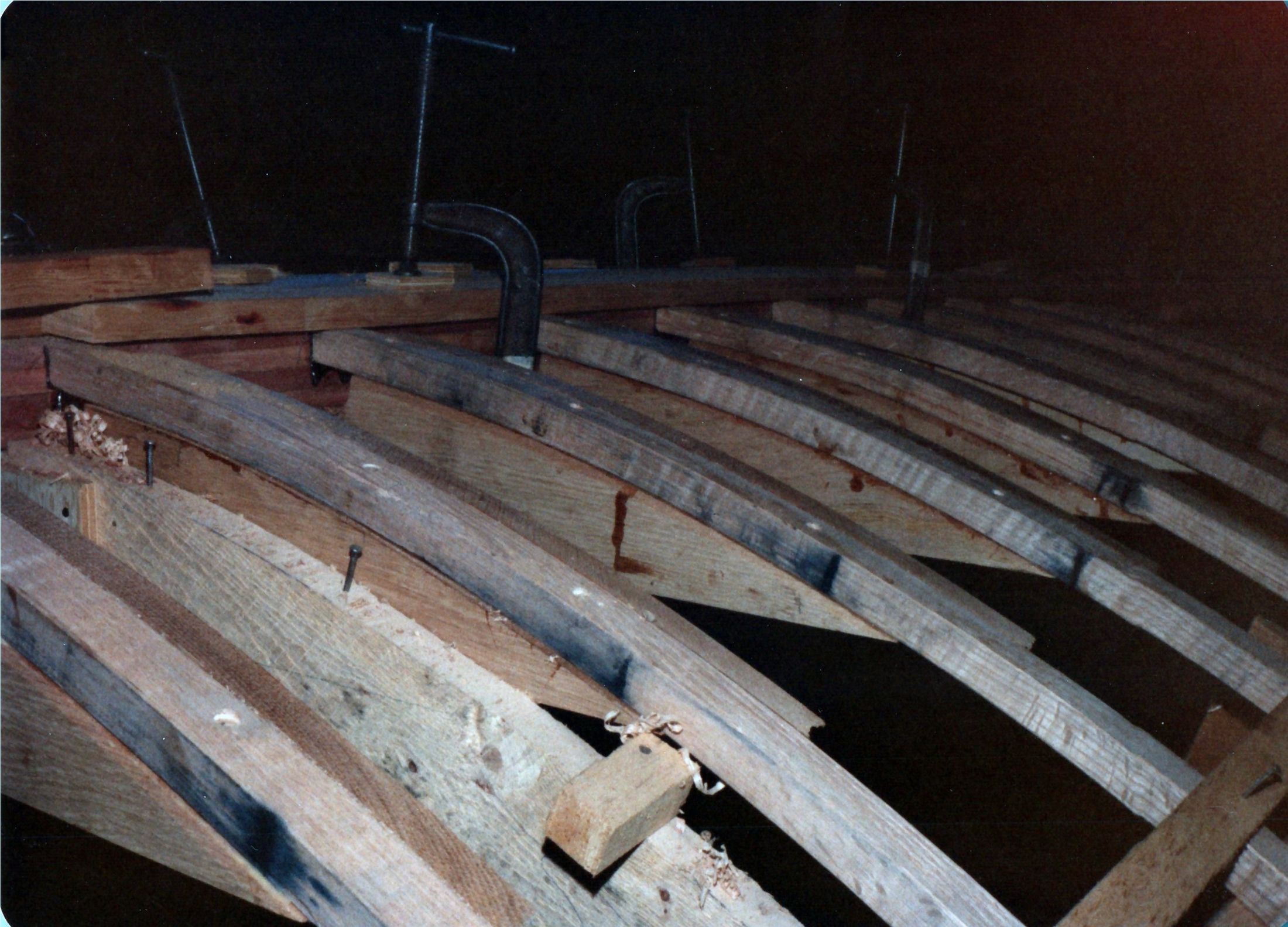 Close view of the stringers and frames across the turn of the bilge