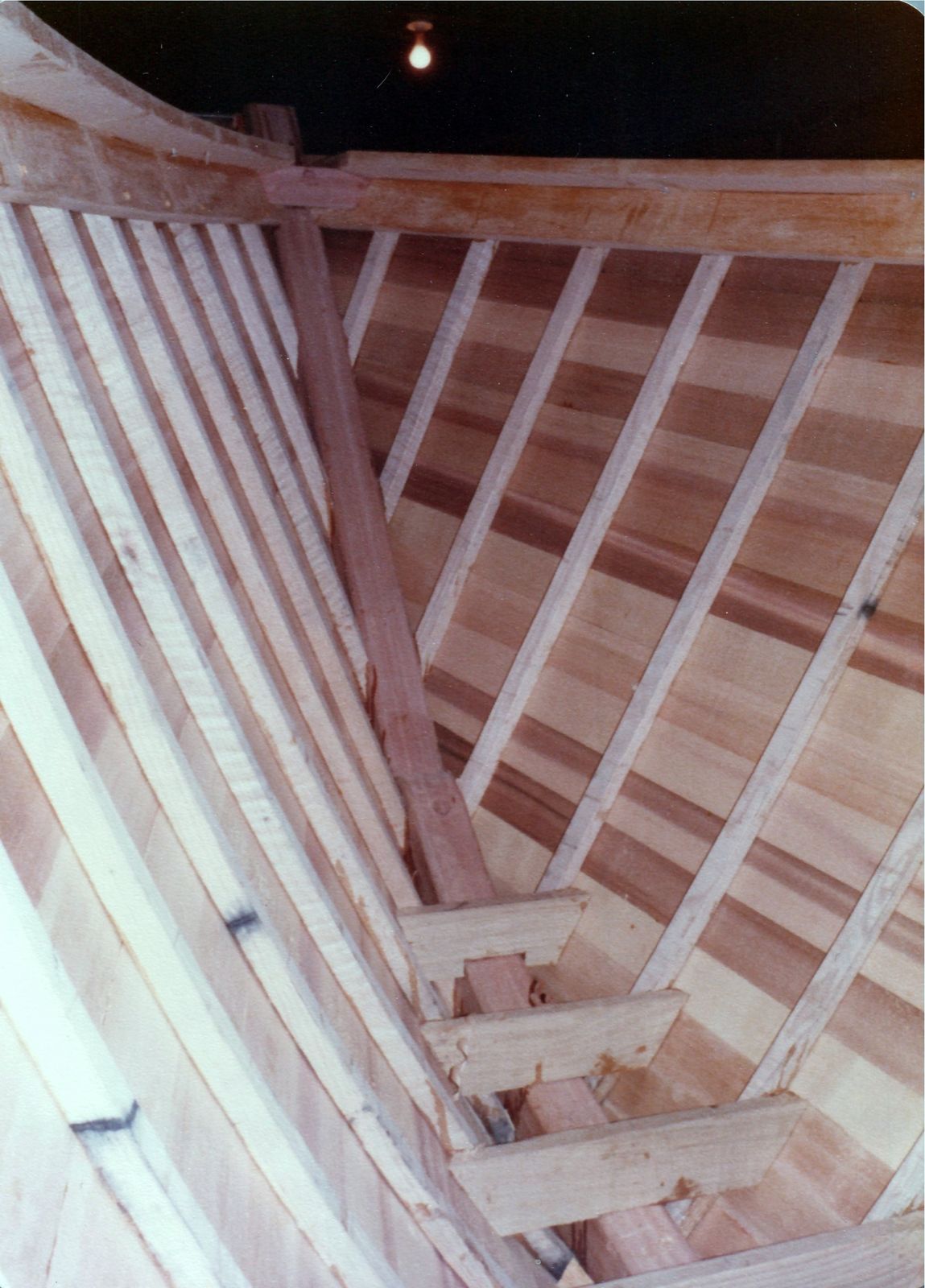 Inside the hull at the bow: frames, floors and the shelf