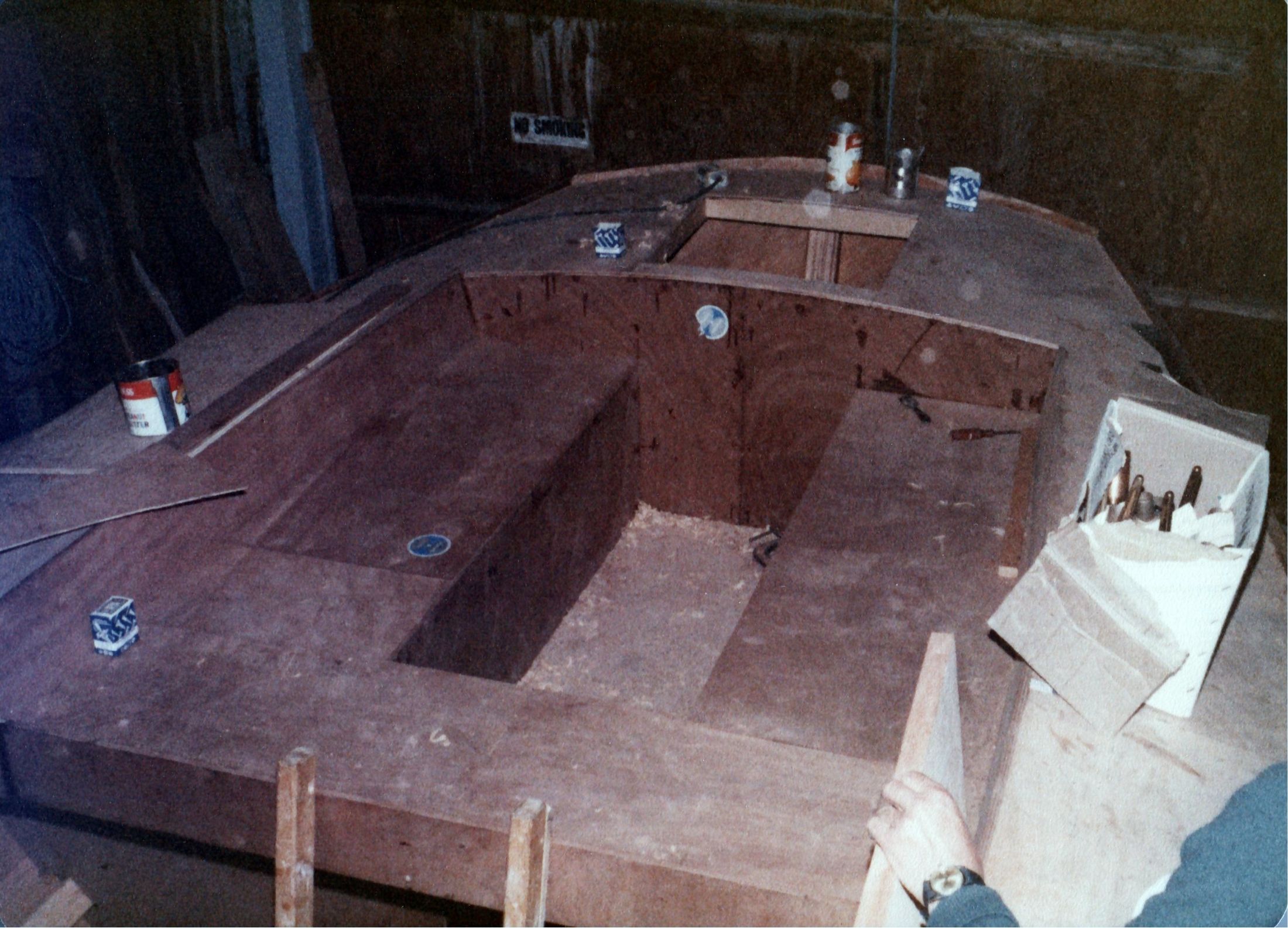 The deck framing from the stern, the cockpit opening
