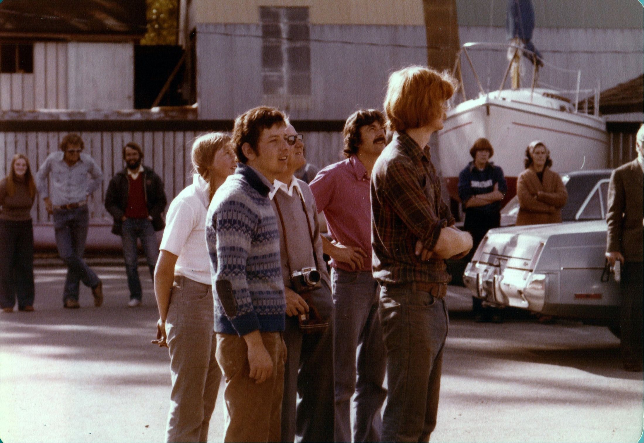 The crowd on the dock watching the launch